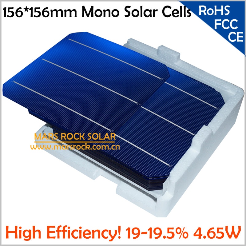 100 pcs monocrystalline 실리콘 태양 전지 156x156mm, a 등급 고효율 19.5%, 4.65 w, 0.5a, pv 셀 구입 무료 pv 리본